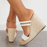 Suisecloths Open Toe Platform Espadrille Wedges Slip on Sandals Oshnow